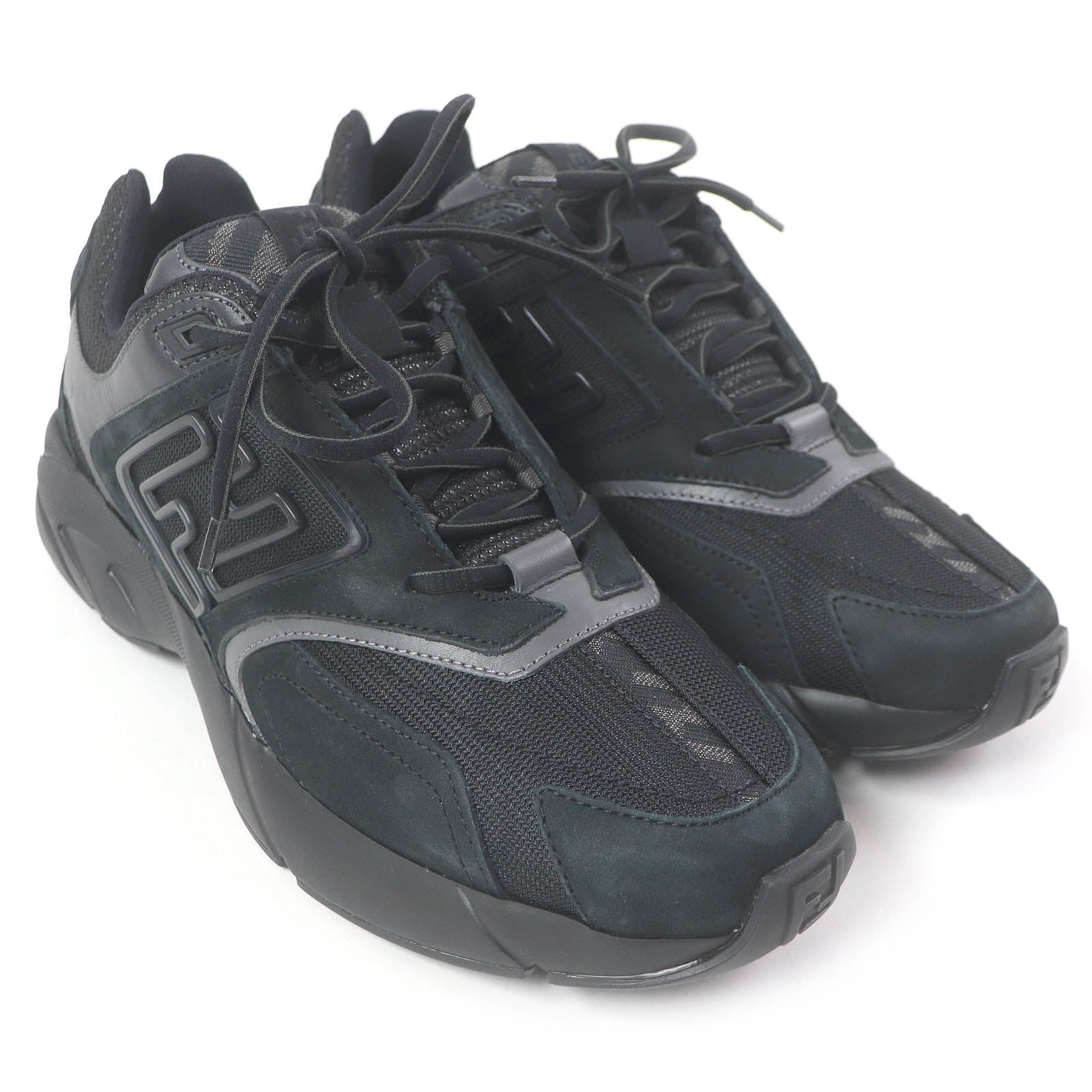 Fendi FASTER TRAINERS FF logo Zucca mesh leather sneakers