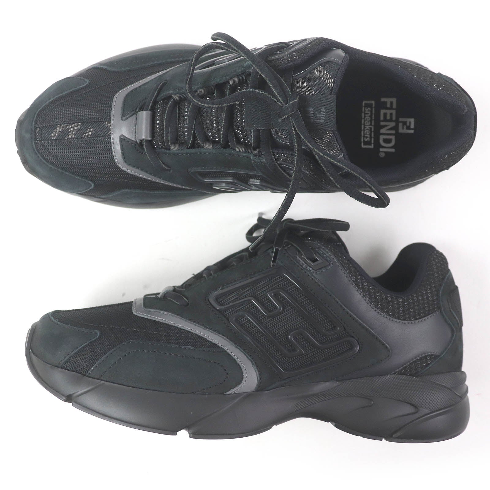 Fendi FASTER TRAINERS FF logo Zucca mesh leather sneakers