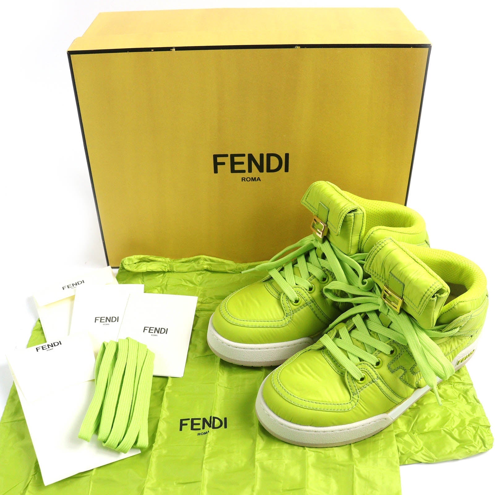 Fendi Baguette pocket Nylon Leather High Cut Sneakers