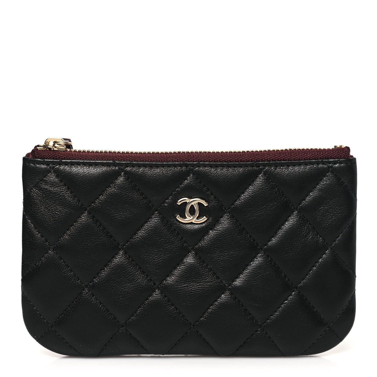 Lambskin Quilted Small Cosmetic Case Black
