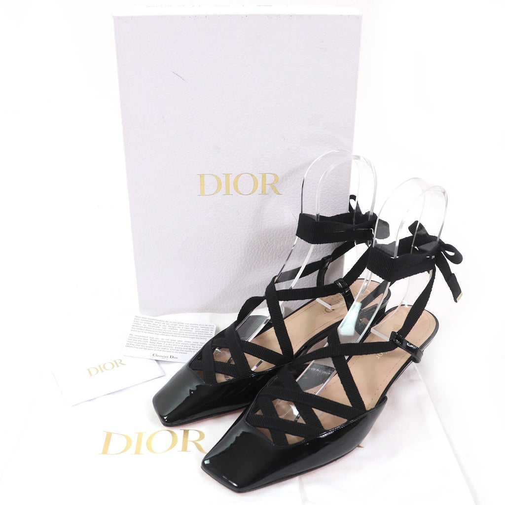 Christian Dior D-ENVOL Square Toe Lace Up Patent Leather Pumps