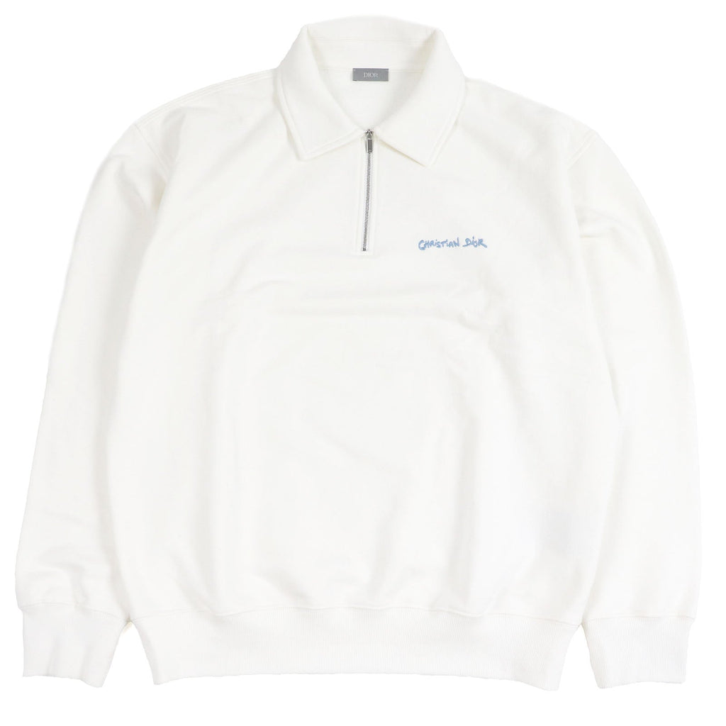 Dior Logo Embroidered Cotton Half Zip Sweatshirt