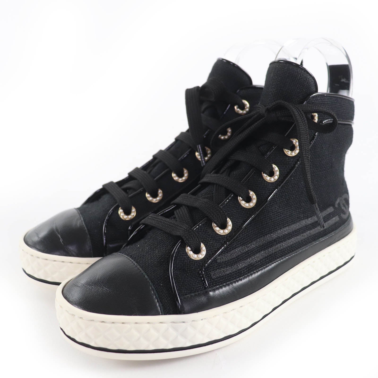 Chanel COCO Mark Canvas and Leather Sneakers