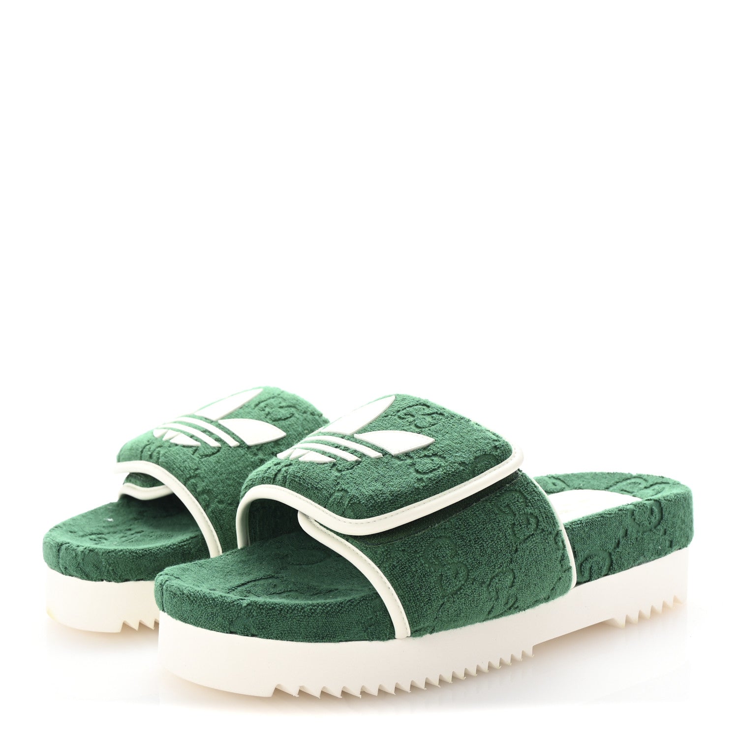 X ADIDAS Terry Cloth Trefoil GG Monogram Mens Platform Sandals 43 Green