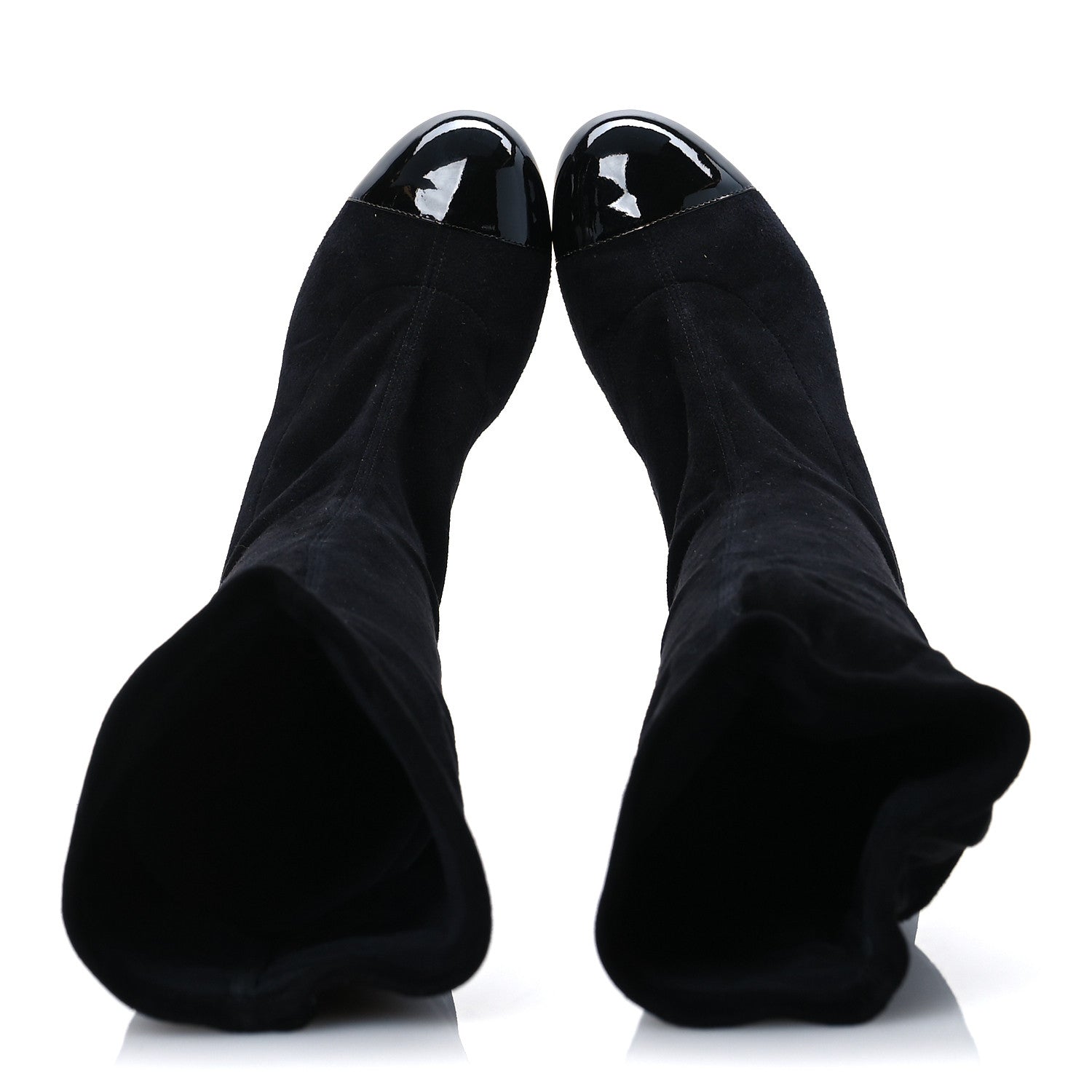 Suede Patent CC Quilted Knee High Boots 36 Black