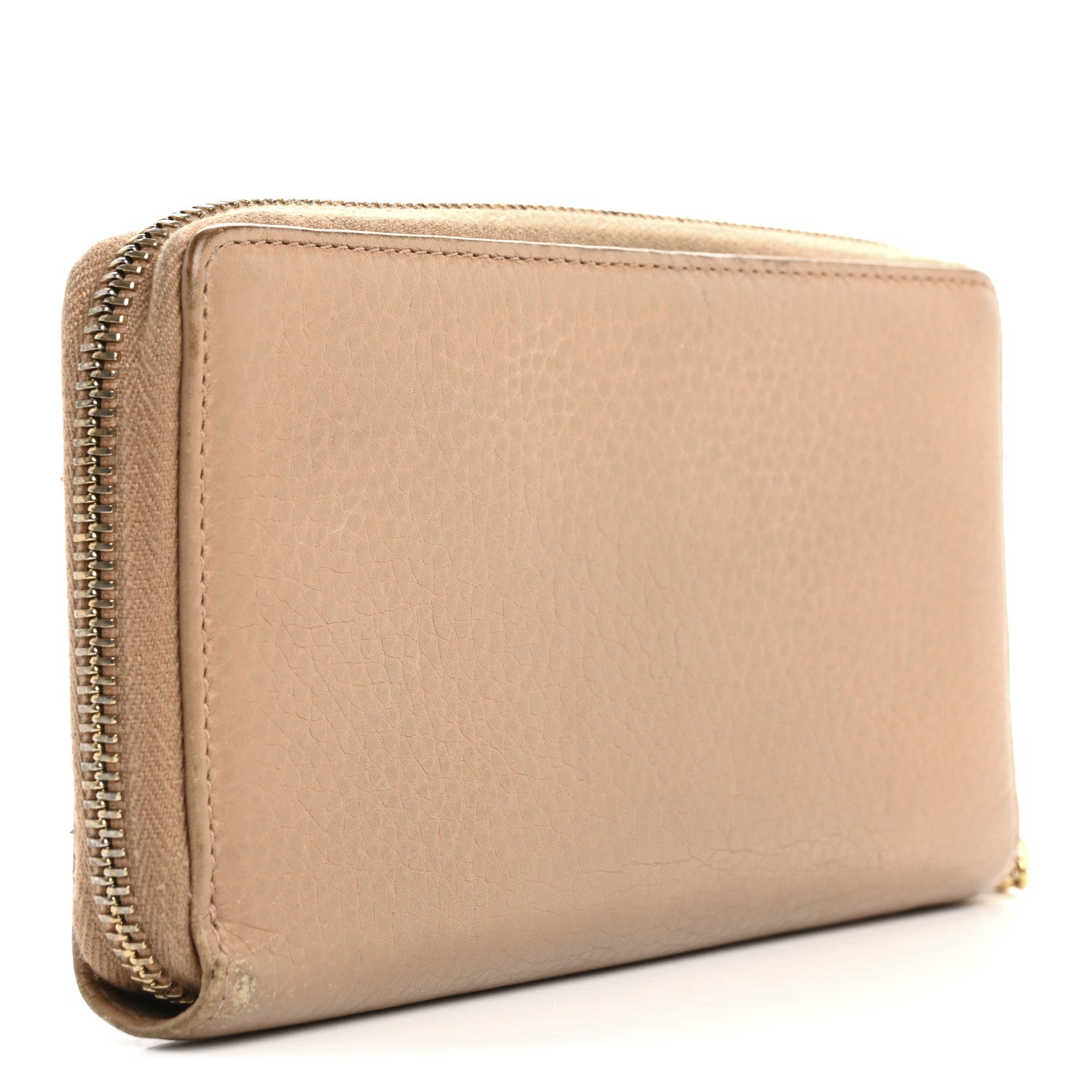 Dollar Calfskin Bamboo Tassel Zip Around Wallet Beige