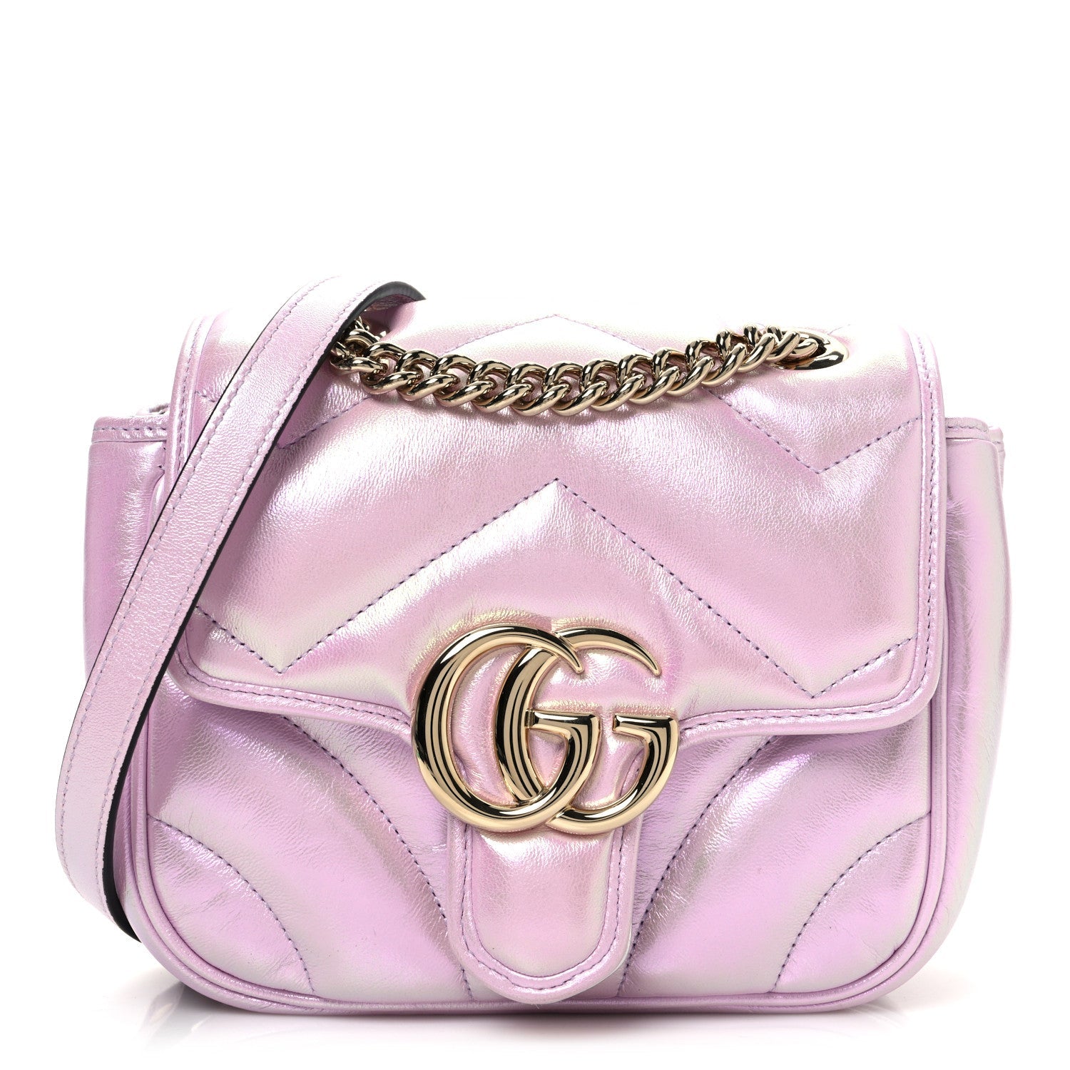 Iridescent Nappa Chevron Matelasse Mini GG Marmont Shoulder Bag Iridescent Escape Pink