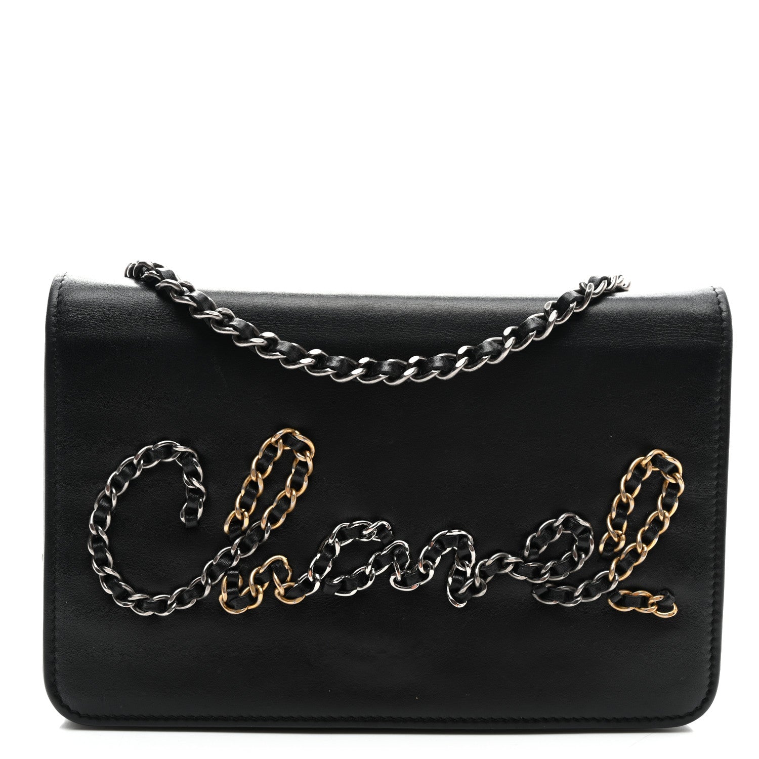 Calfskin Chain 20s Signe Wallet on Chain WOC Black