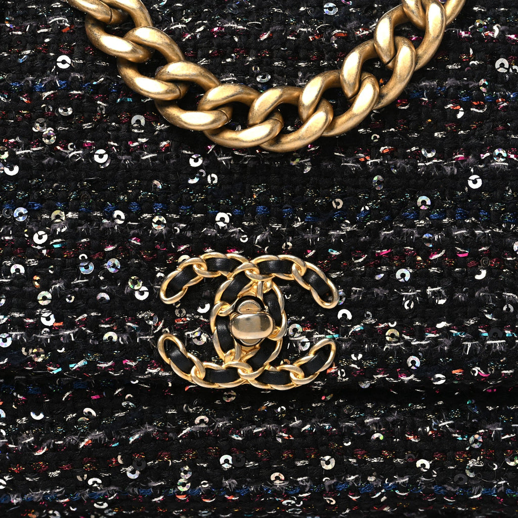 Tweed Sequin Quilted Medium Chanel 19 Flap Black Multicolor