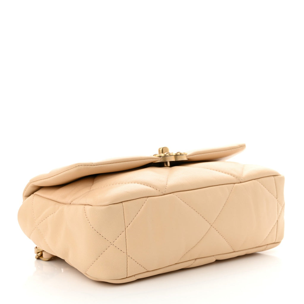 Shiny Goatskin Quilted Medium Chanel 19 Flap Beige