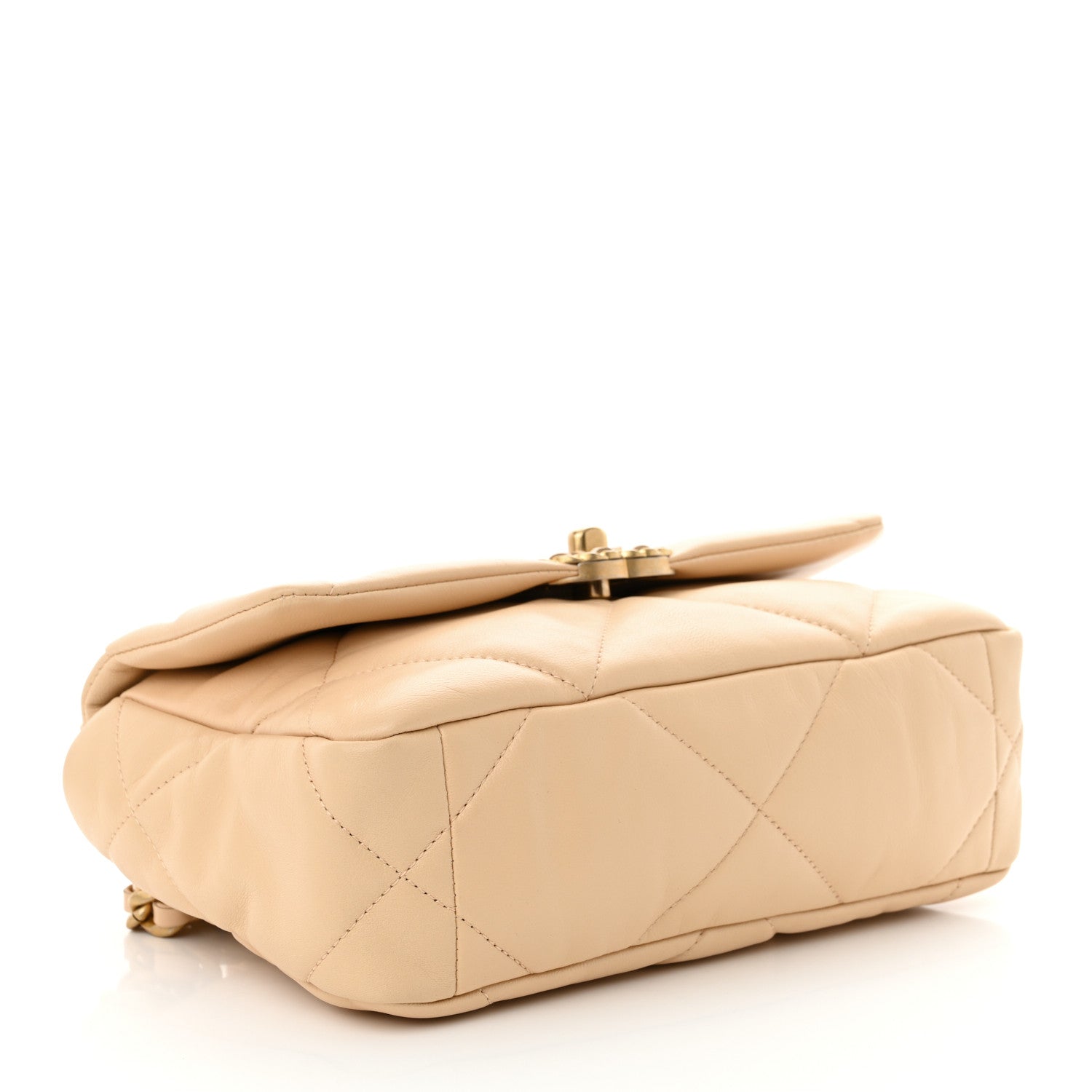 Shiny Goatskin Quilted Medium Chanel 19 Flap Beige