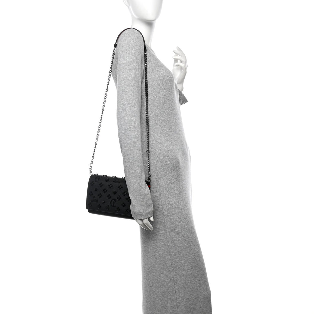 Calfskin Spikes Loubinthesky Paloma Clutch Black