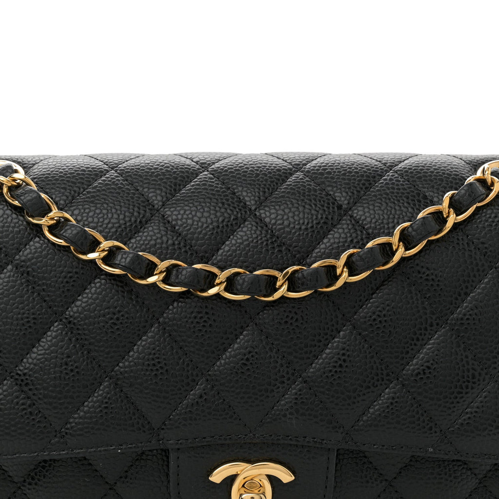 Caviar Quilted Medium Double Flap Black