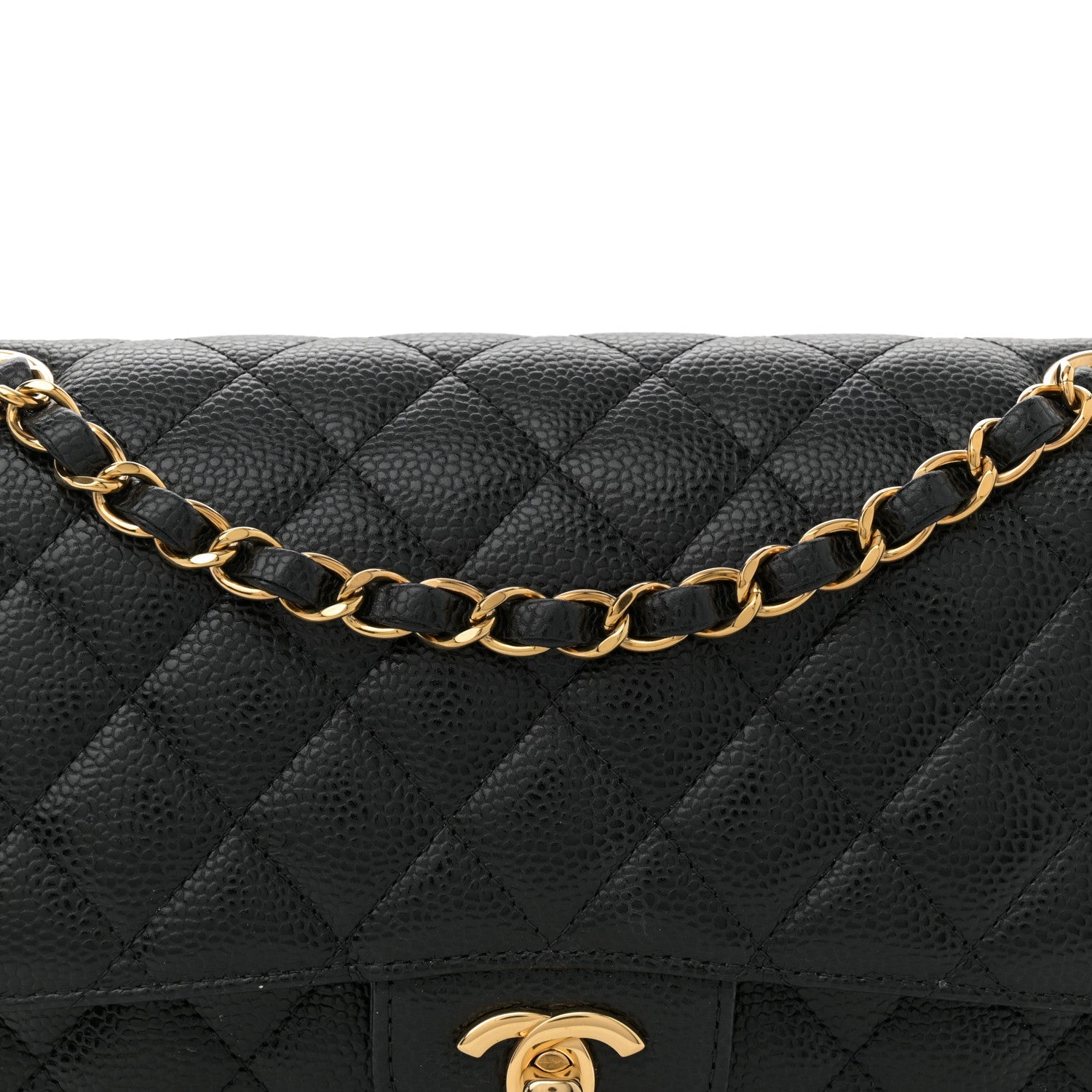 Caviar Quilted Medium Double Flap Black