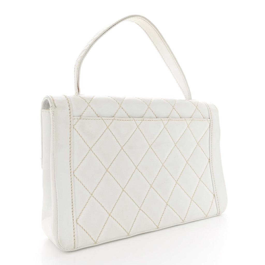 Calfskin Quilted Wild Stitch Large Flap White