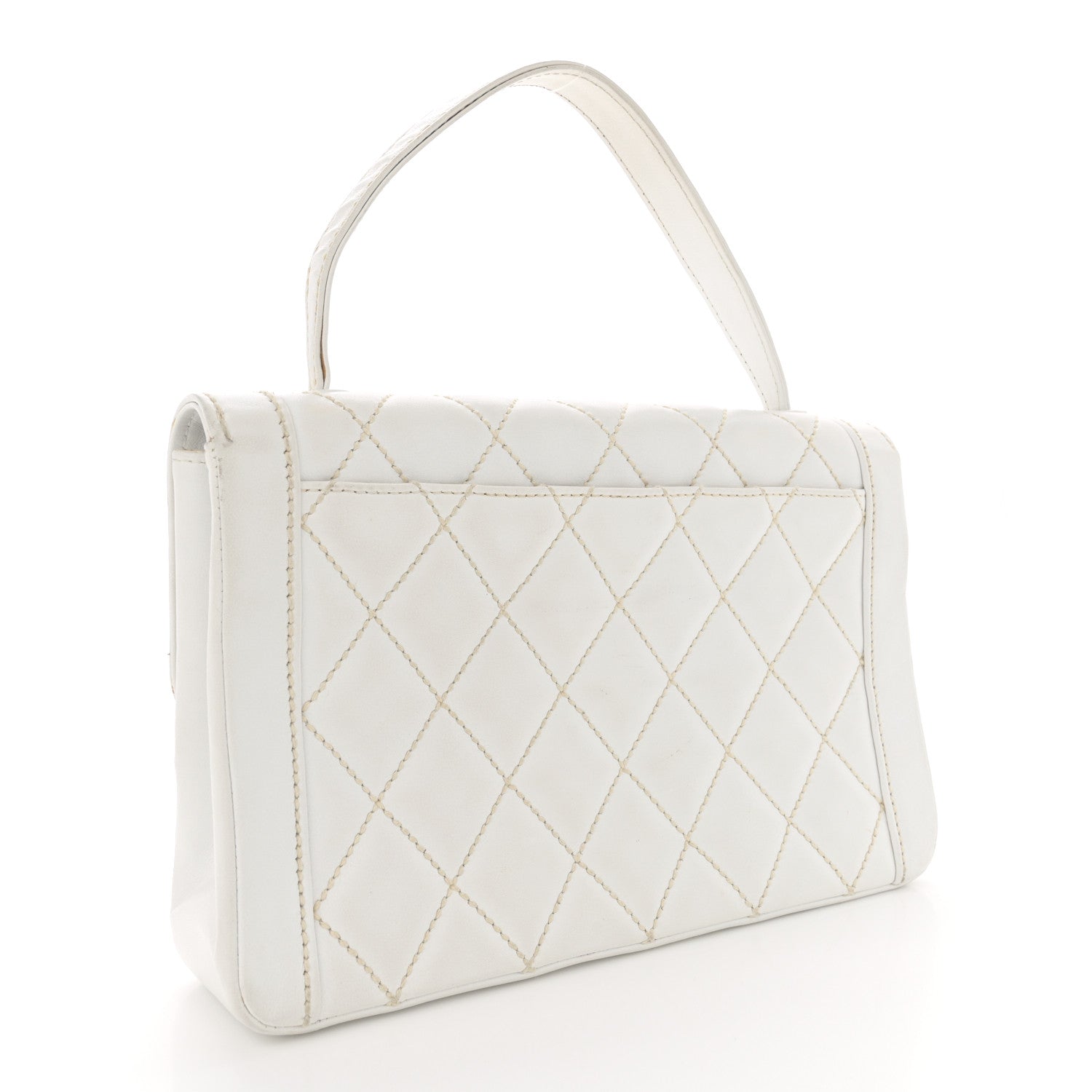 Calfskin Quilted Wild Stitch Large Flap White