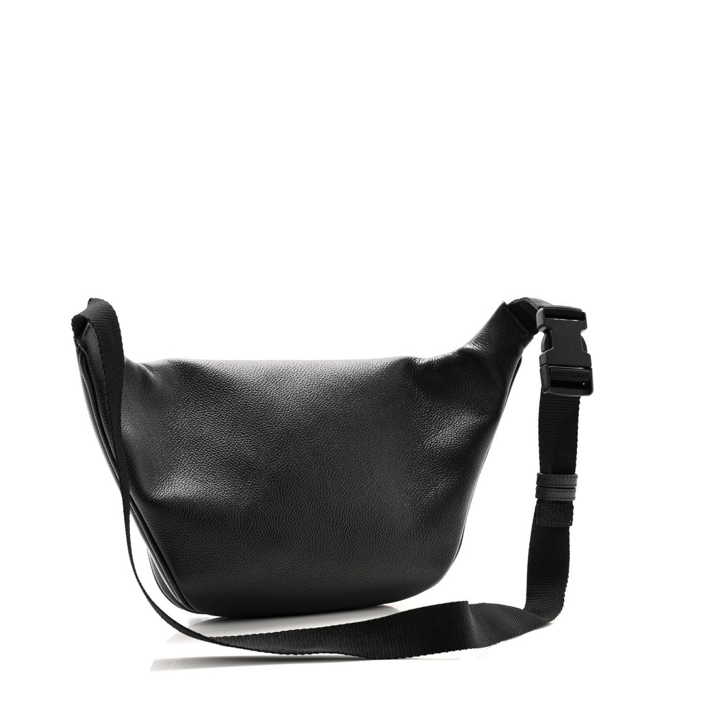 Grained Calfskin Tape Logo Explorer Belt Bag Black White