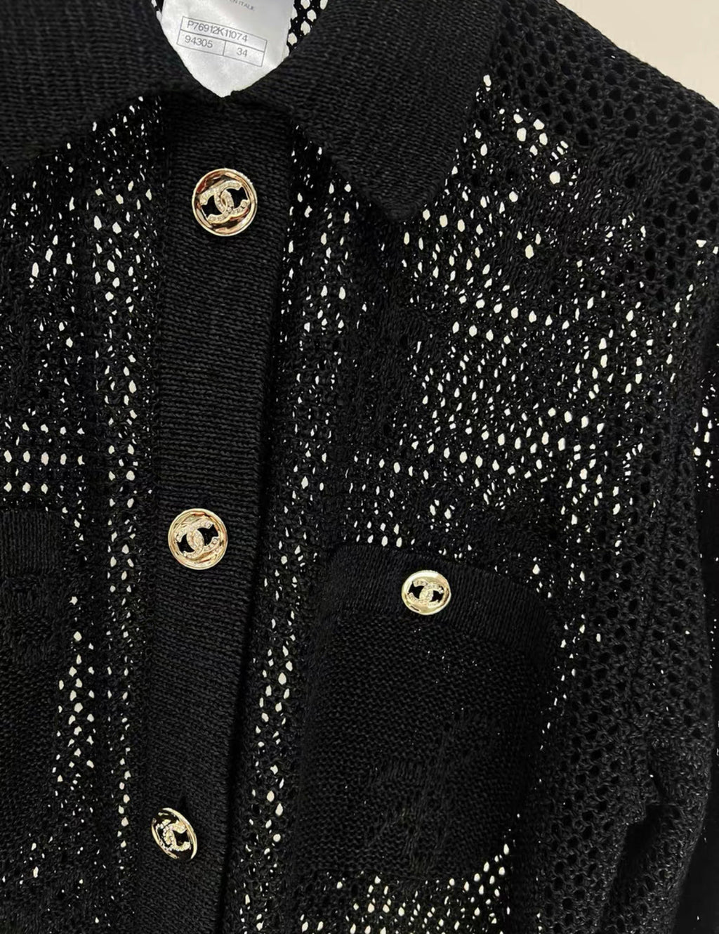 Chanel 24P black bow patchwork diamond CC button igan