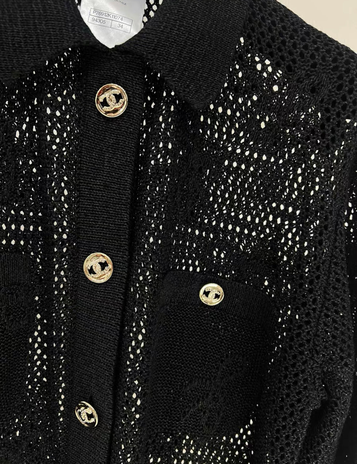 Chanel 24P black bow patchwork diamond CC button igan