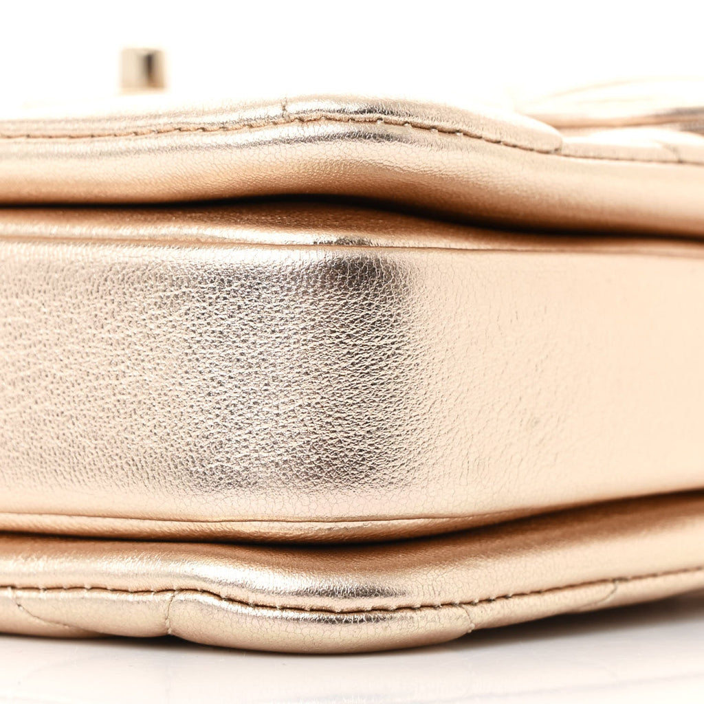 Metallic Lambskin Quilted Small Trendy CC Flap Dual Handle Bag Gold