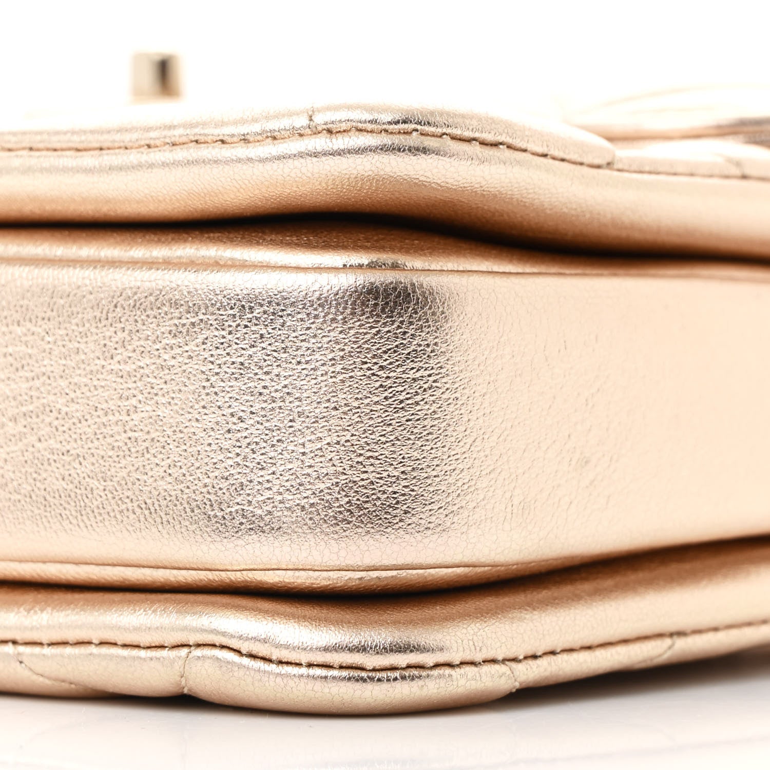 Metallic Lambskin Quilted Small Trendy CC Flap Dual Handle Bag Gold