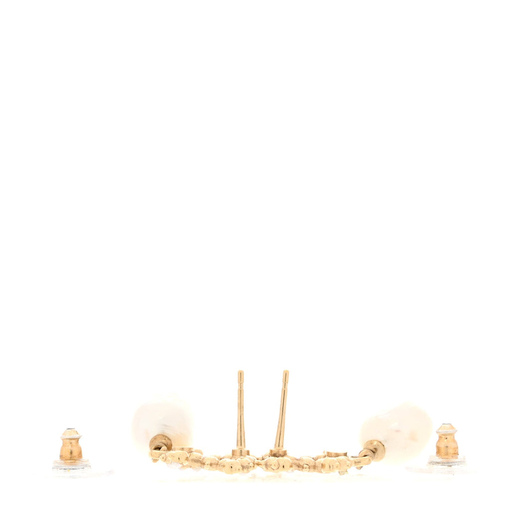 Pearl Crystal CC Drop Earrings Gold