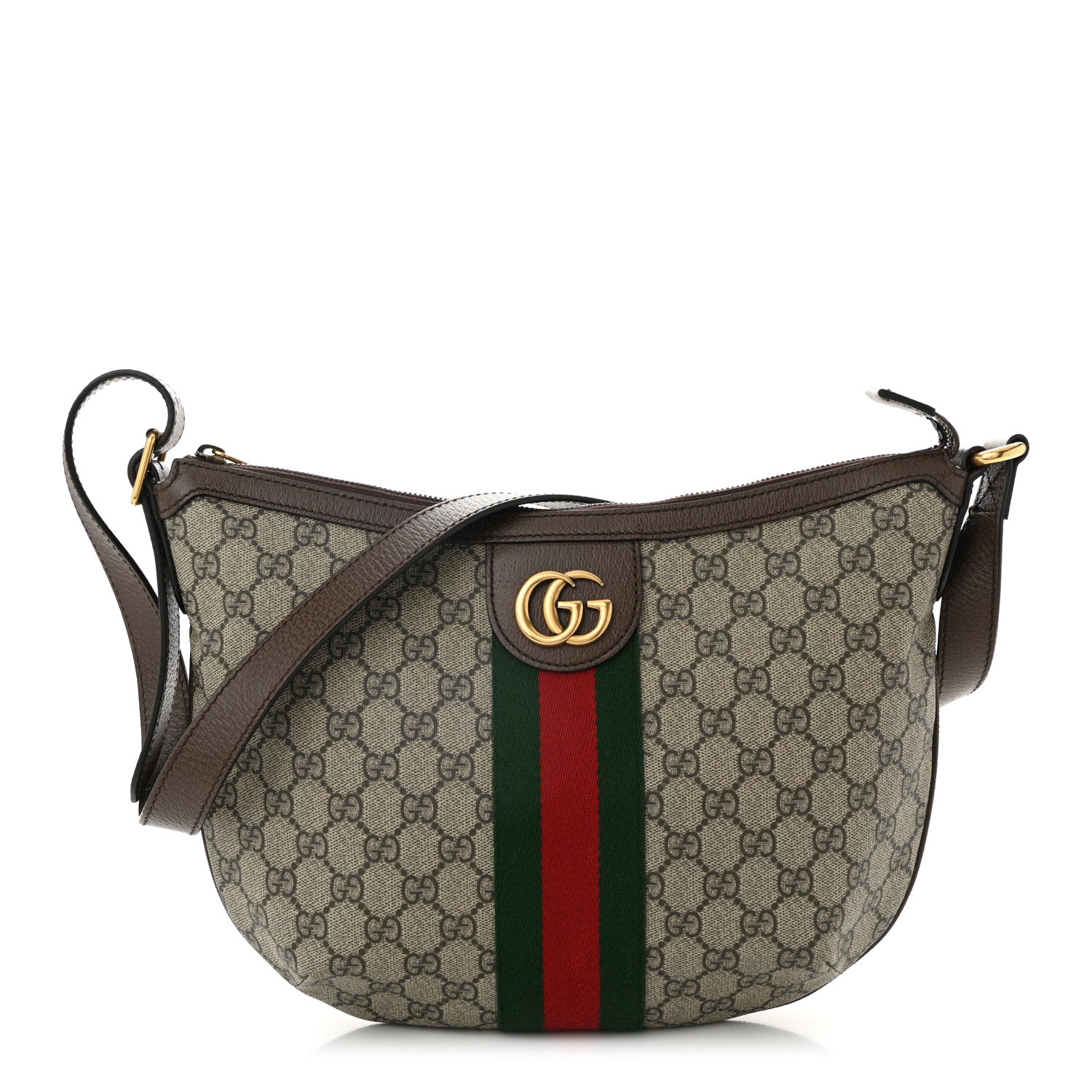 GG Supreme Monogram Web Small Ophidia Half Moon Hobo Brown