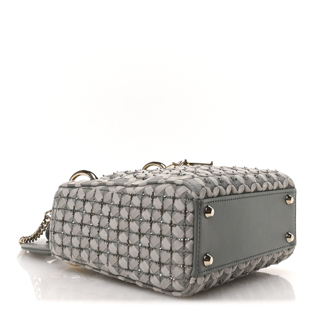 Suede Beaded Ribbon Mini Lady Dior Grey