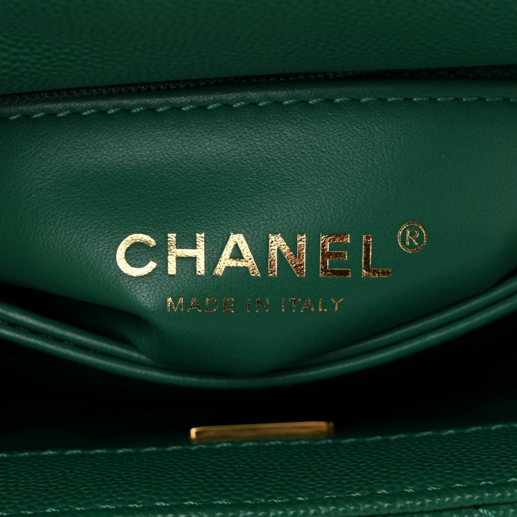 Caviar Quilted Extra Mini Coco Handle Flap Green