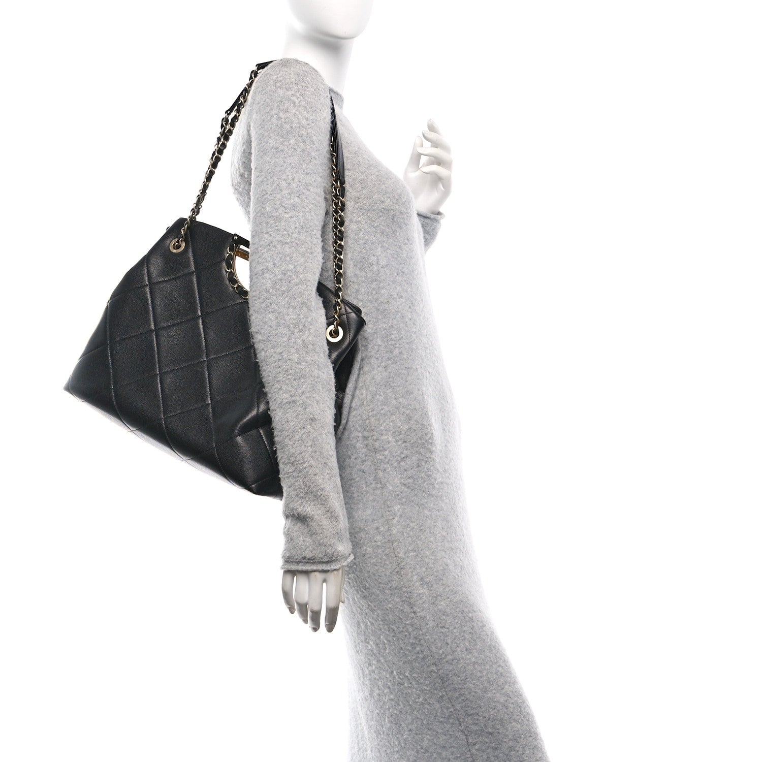 Caviar Quilted Large A Real Catch Shopping Bag Black