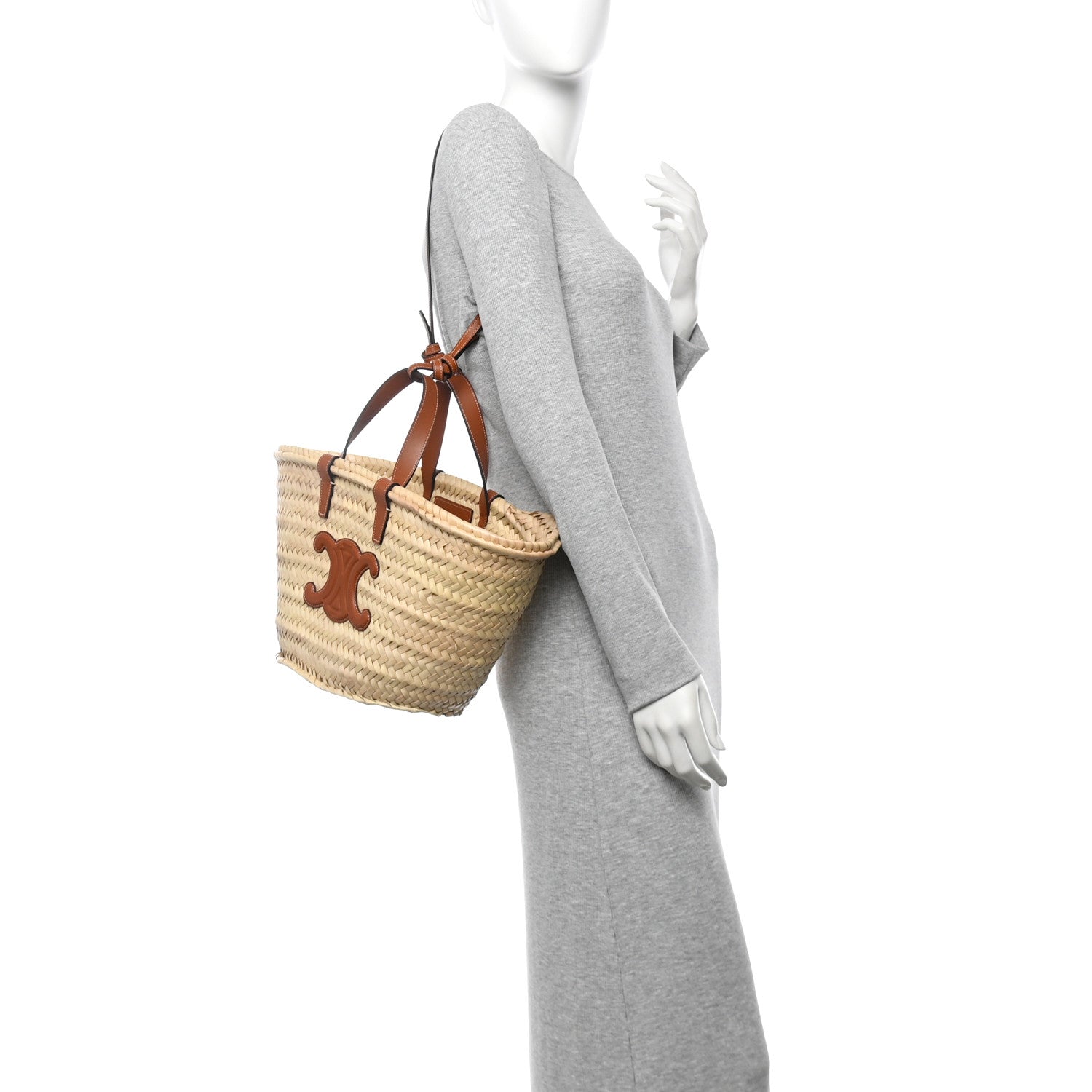 Palm Leaf Calfskin Triomphe Teen Panier Tan