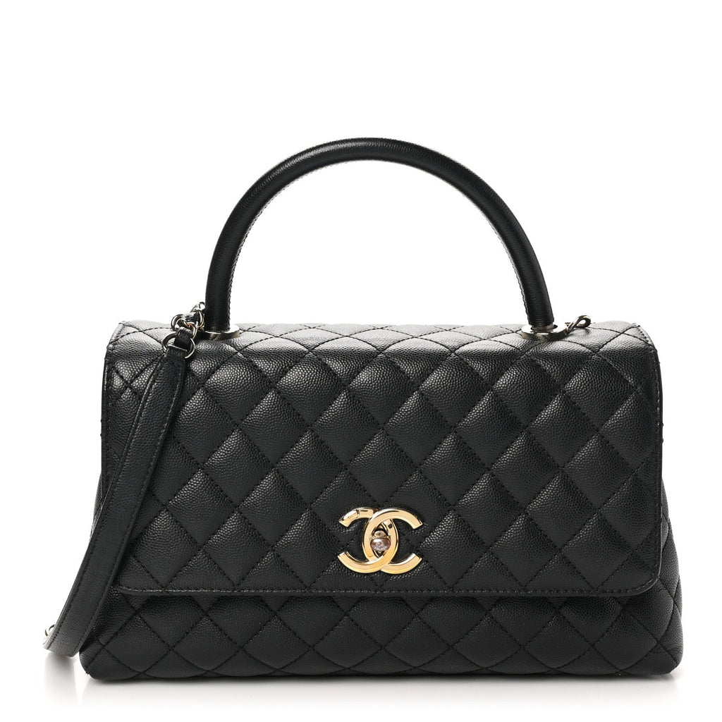 Caviar Quilted Small Coco Handle Flap Black