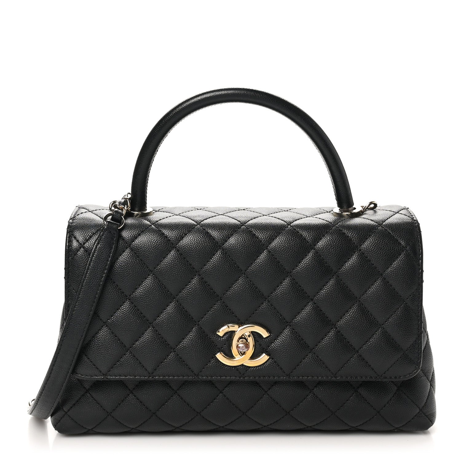 Caviar Quilted Small Coco Handle Flap Black