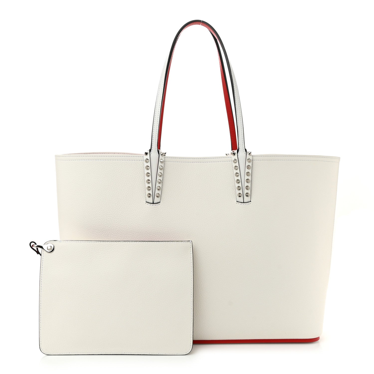 Calfskin Spikes Large East West Cabata Tote Snow