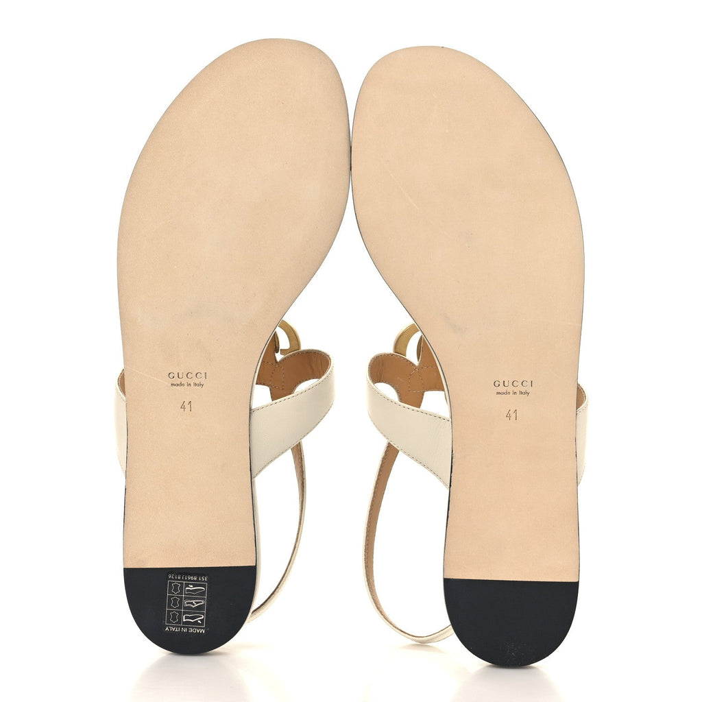 Calfskin Double G Thong Flat Sandals 41 White