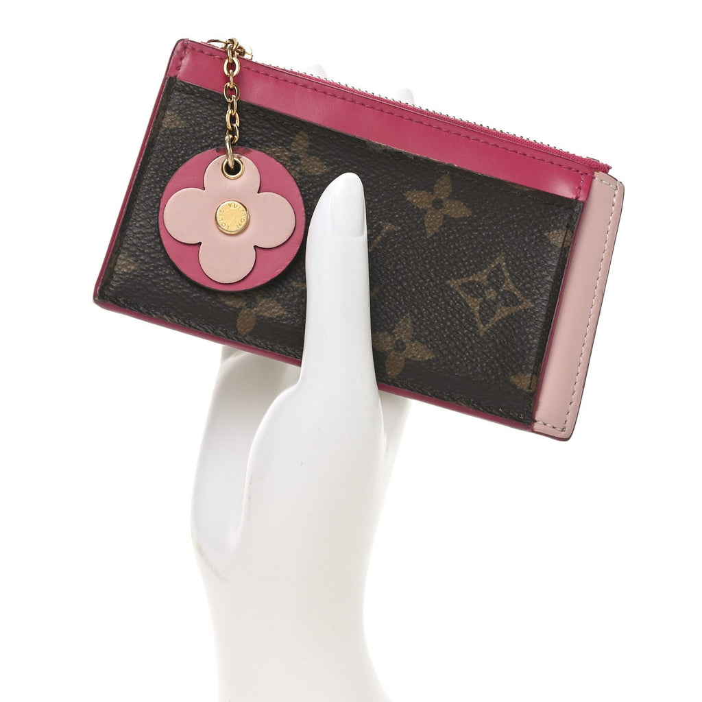 Monogram Blooming Flowers Zipped  Holder Hot Pink Rose Ballerine