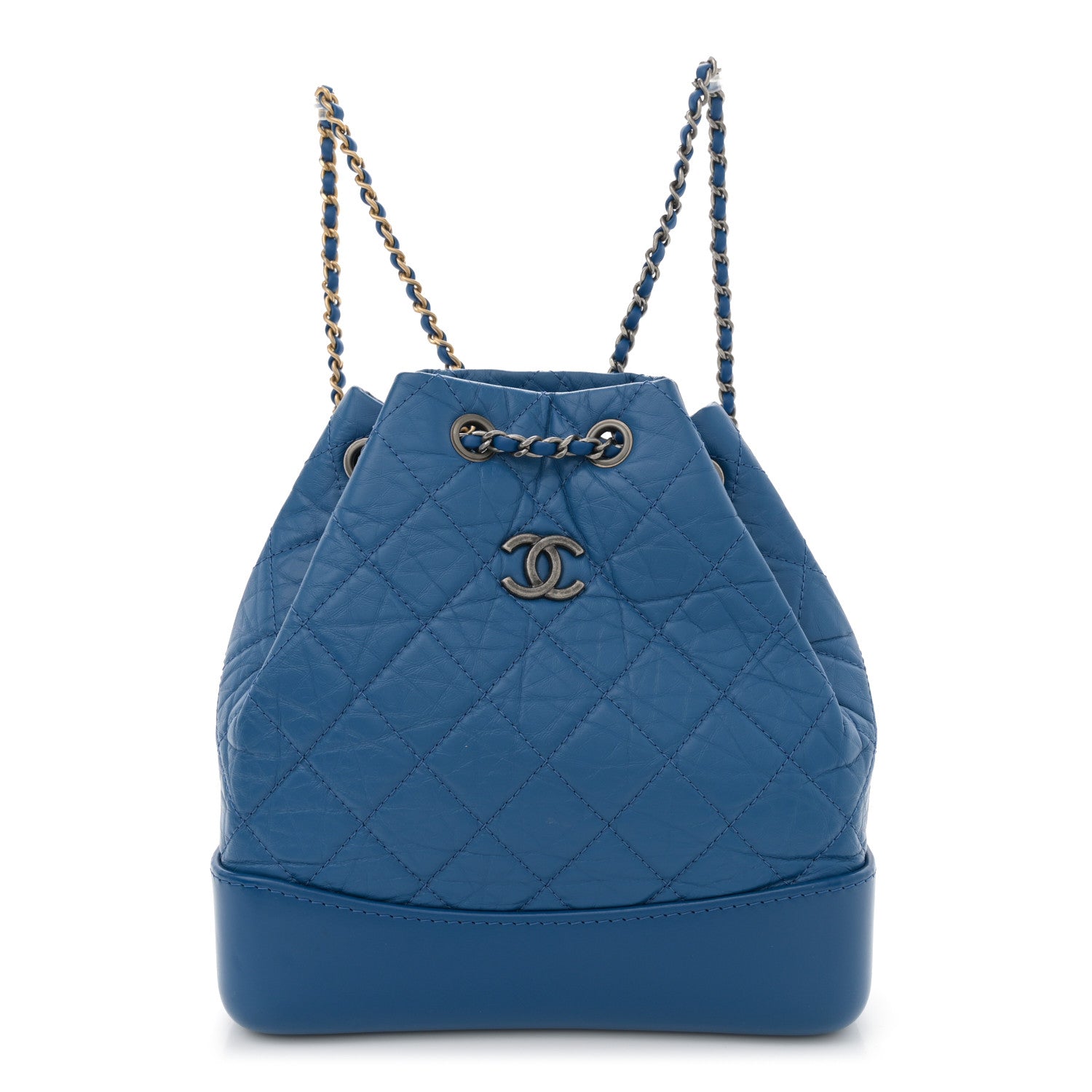 Aged Calfskin Quilted Gabrielle Backpack Blue