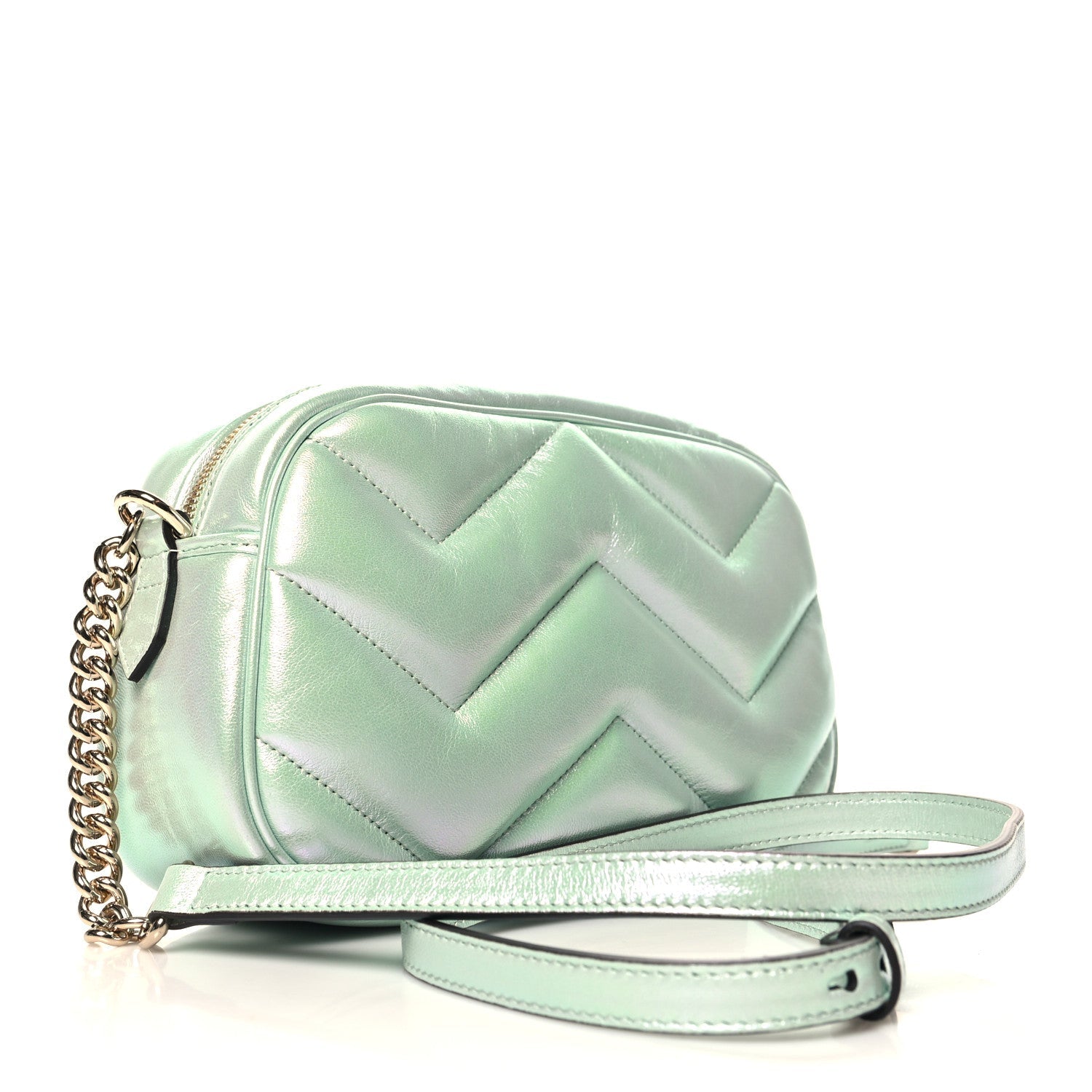 Iridescent Nappa Chevron Matelasse Small GG Marmont Chain Shoulder Bag Iridescent Salvy Green