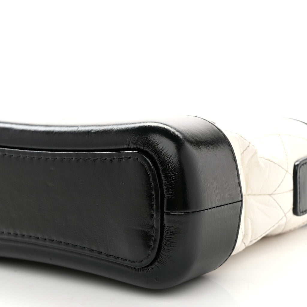 Aged Calfskin Quilted Small Gabrielle Hobo Black White