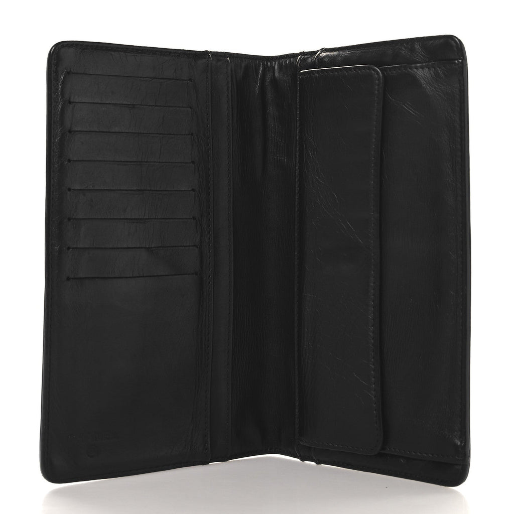 Lambskin Bow Stitched CC Yen Wallet Black