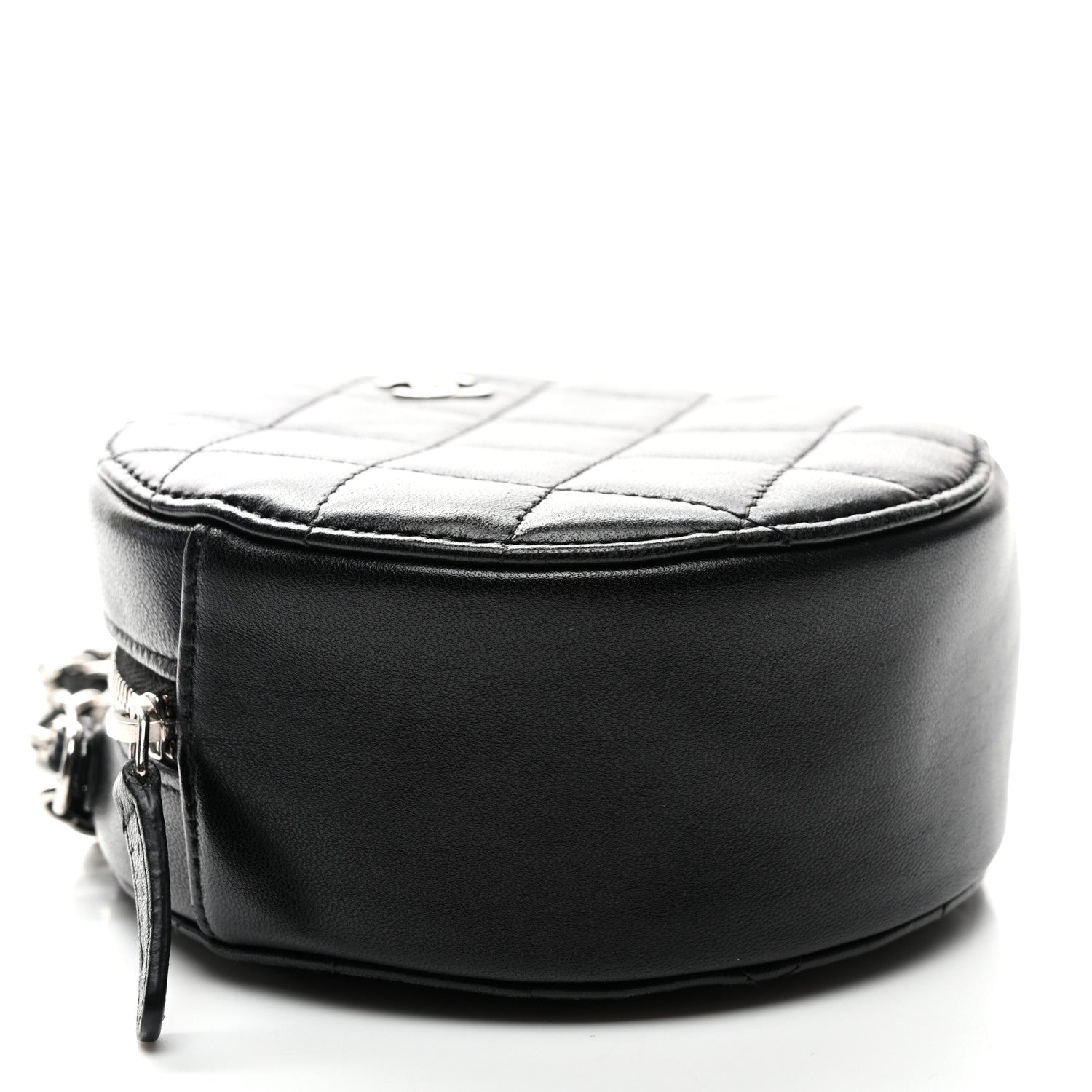 Lambskin Quilted Round Clutch With Chain Black