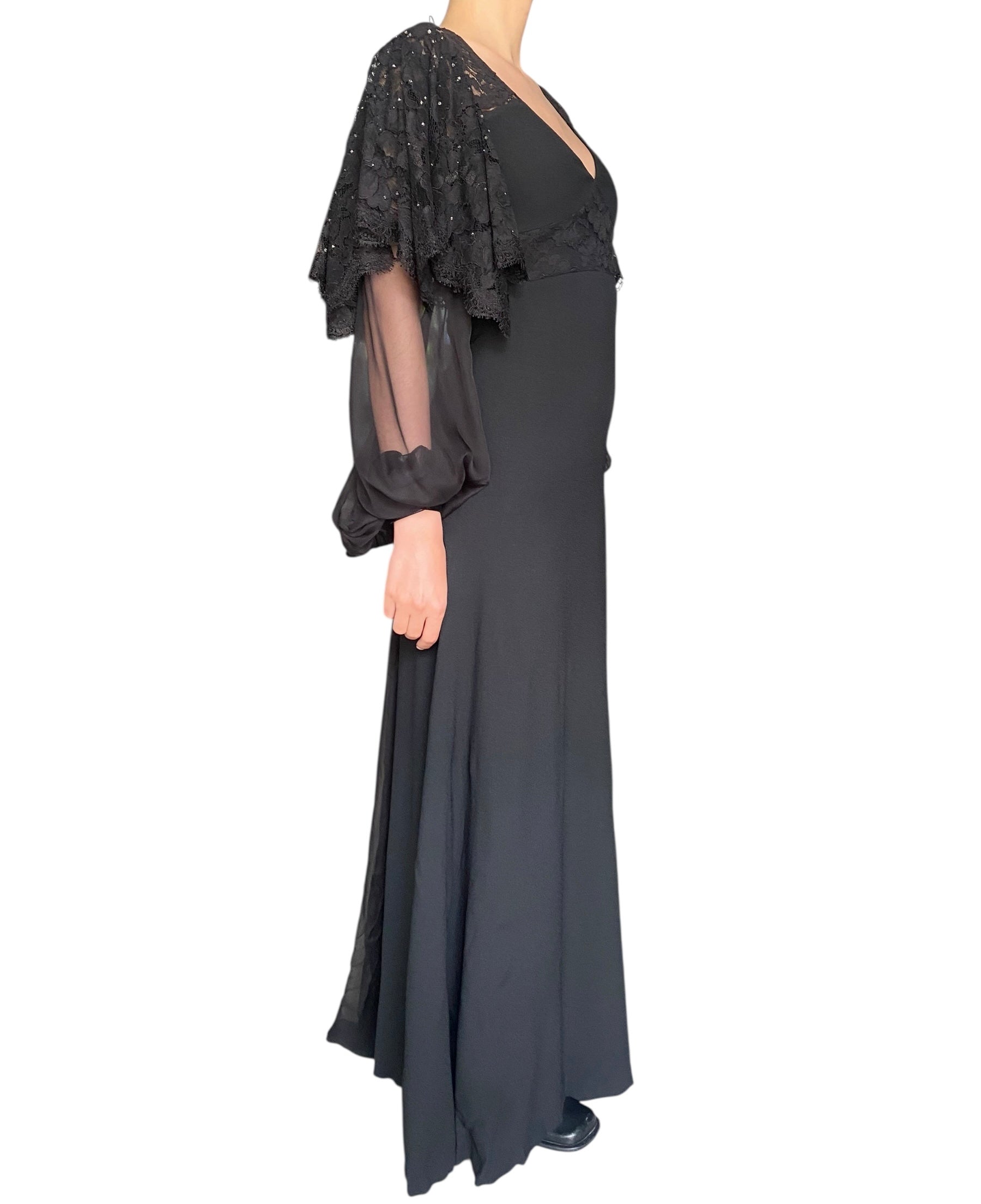 Saint Laurent Black Sequin Lace Evening Gown - FR 34 / US 2