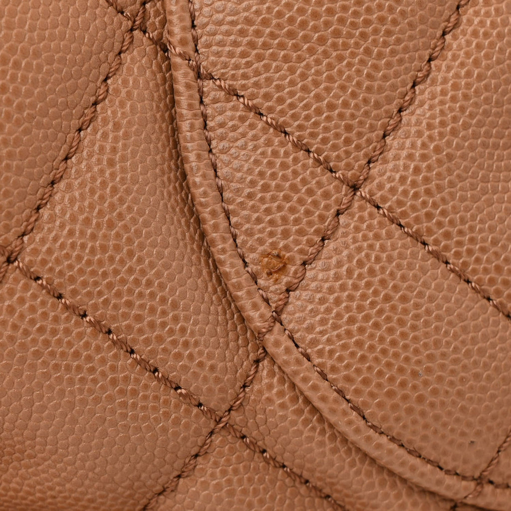 Caviar Quilted Large Coco Handle Shopping Tote Beige