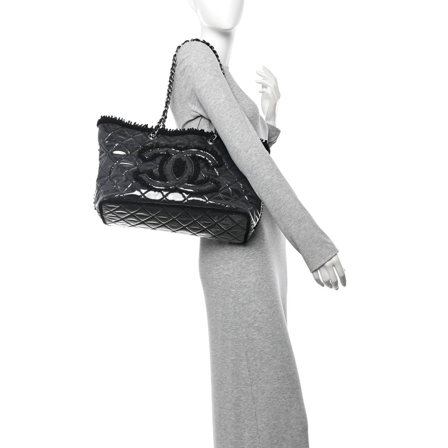 Vinyl Quilted Funny Tweed Tote Black