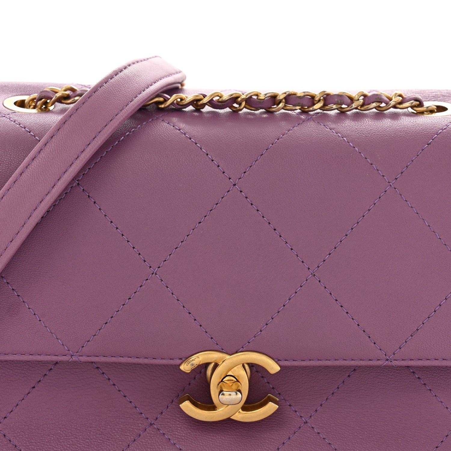 Lambskin Sleek And Chic Flap Purple