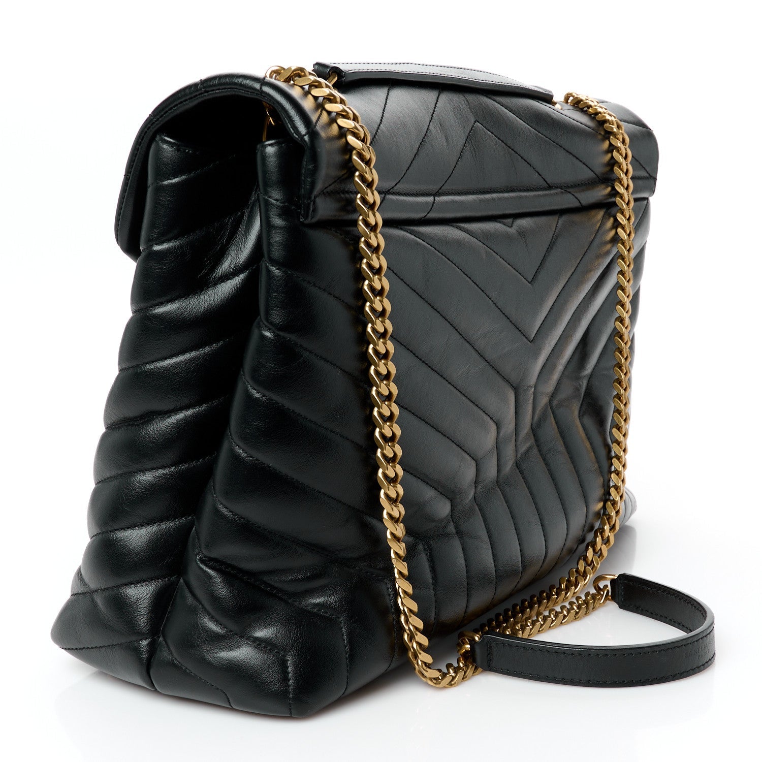 Calfskin Y Quilted Monogram Large Loulou Chain Satchel Black