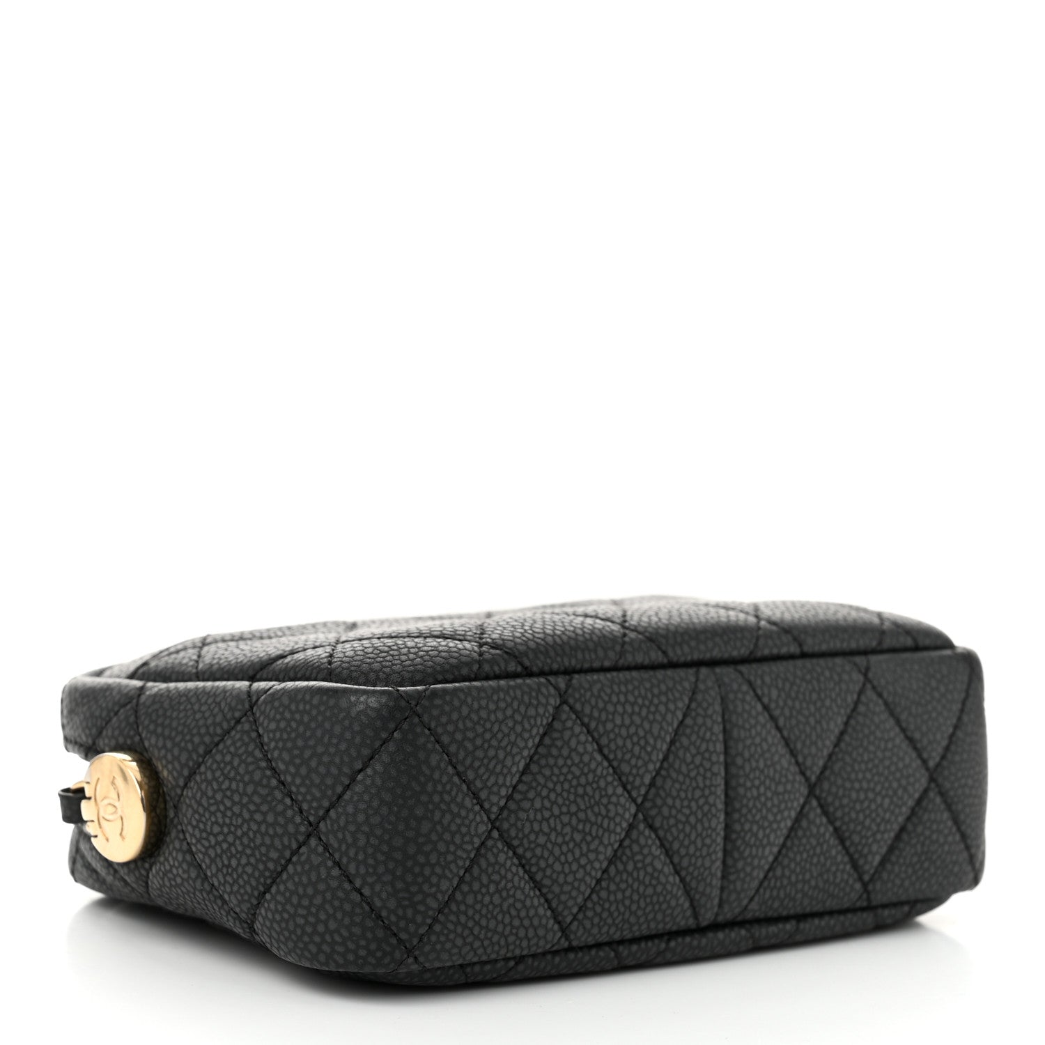 Iridescent Caviar Quilted Mini Coco Tassel Camera Case Black