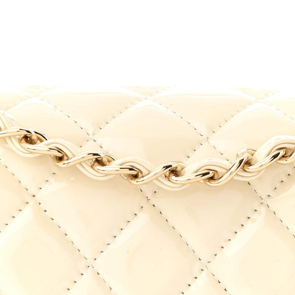 Patent Calfskin Quilted Mini Rectangular Flap White