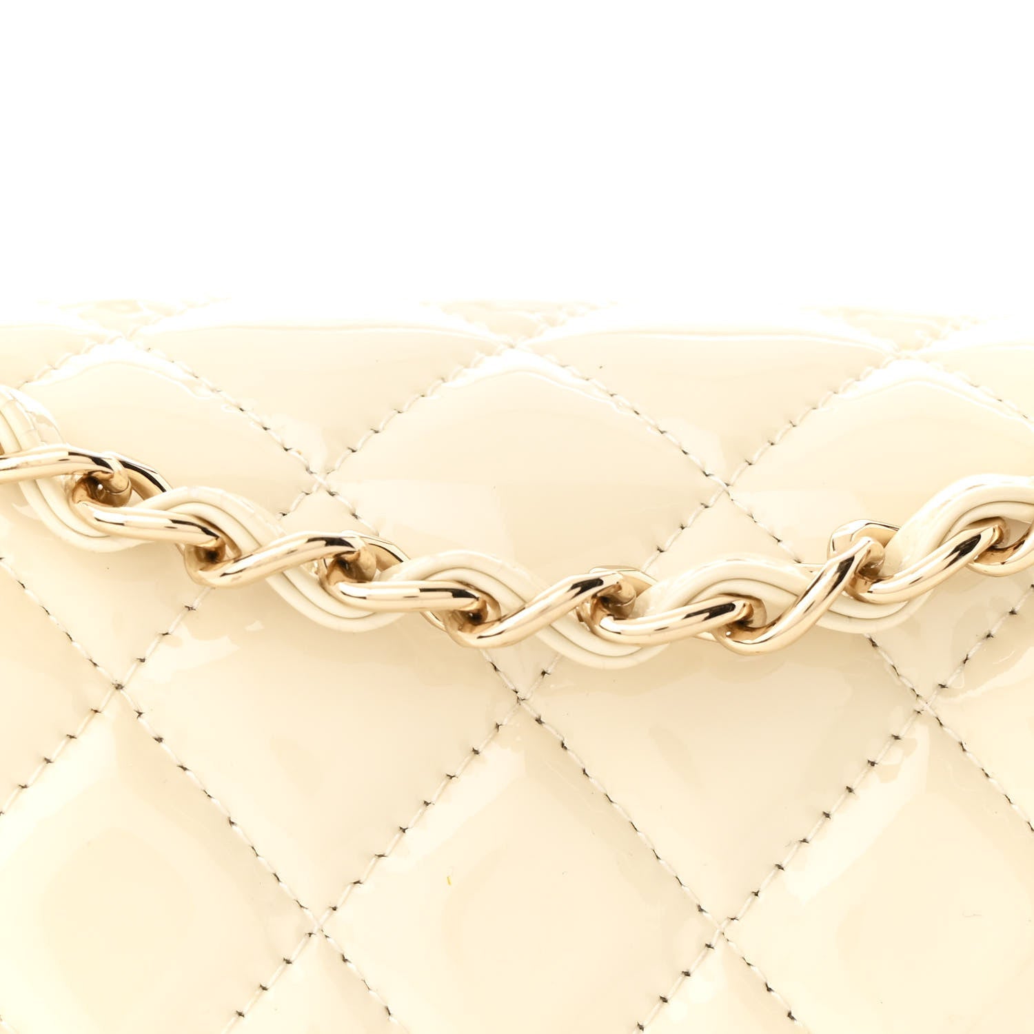Patent Calfskin Quilted Mini Rectangular Flap White