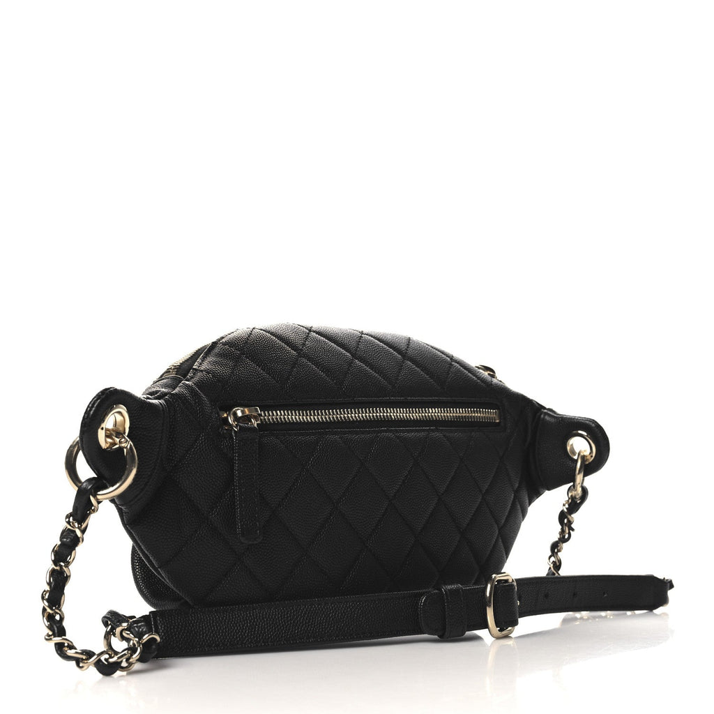 Caviar Quilted Filigree Waist Bag Black